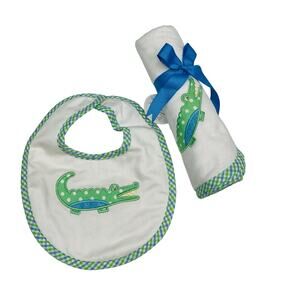 NWT 3 Marthas Alligator Bib & Blanket Set